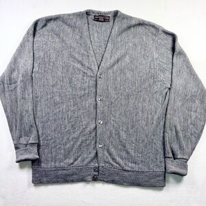 Vintage Grandpa Cardigan Sweater Grey David Taylor Mens XL V-neck Academia